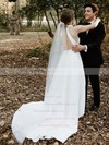 Satin A-line High Neck Sweep Train Wedding Dresses #DOB00023704