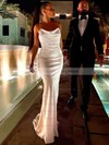 Silk-like Satin Sheath/Column Cowl Neck Sweep Train Wedding Dresses #DOB00023707