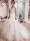 Tulle Ball Gown Scoop Neck Sweep Train Appliques Lace Wedding Dresses #DOB00023714