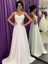 Satin A-line V-neck Sweep Train Wedding Dresses #DOB00023717