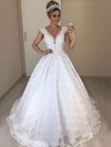 Lace Ball Gown Scoop Neck Sweep Train Appliques Lace Wedding Dresses #DOB00023718