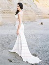 Silk-like Satin Trumpet/Mermaid Scoop Neck Sweep Train Appliques Lace Wedding Dresses #DOB00023725