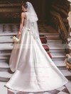 Satin Ball Gown Scoop Neck Sweep Train Bow Wedding Dresses #DOB00023727
