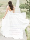 Satin A-line V-neck Sweep Train Sashes / Ribbons Wedding Dresses #DOB00023728