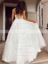 Tulle Princess V-neck Floor-length Appliques Lace Wedding Dresses #DOB00023731