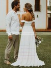 Silk-like Satin A-line Off-the-shoulder Sweep Train Split Front Wedding Dresses #DOB00023735