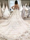 Organza Ball Gown Scoop Neck Court Train Appliques Lace Wedding Dresses #DOB00023737