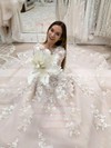 Organza Ball Gown Scoop Neck Court Train Appliques Lace Wedding Dresses #DOB00023737