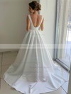 Satin A-line V-neck Sweep Train Bow Wedding Dresses #DOB00023739