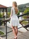 Lace A-line V-neck Short/Mini Sashes / Ribbons Wedding Dresses #DOB00023745