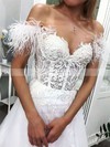 Tulle A-line Off-the-shoulder Sweep Train Appliques Lace Wedding Dresses #DOB00023746