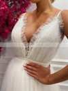 Tulle A-line V-neck Sweep Train Lace Wedding Dresses #DOB00023751