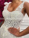 Tulle A-line Sweetheart Sweep Train Appliques Lace Wedding Dresses #DOB00023753