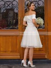 Organza A-line Off-the-shoulder Knee-length Wedding Dresses #DOB00023757