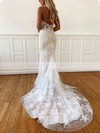 Lace Trumpet/Mermaid Halter Sweep Train Appliques Lace Wedding Dresses #DOB00023759