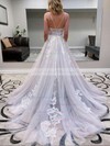 Tulle Princess V-neck Sweep Train Appliques Lace Wedding Dresses #DOB00023771