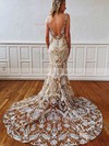 Lace Trumpet/Mermaid V-neck Sweep Train Wedding Dresses #DOB00023772