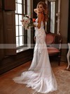 Tulle Trumpet/Mermaid V-neck Sweep Train Appliques Lace Wedding Dresses #DOB00023775