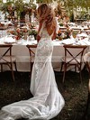 Tulle Trumpet/Mermaid V-neck Sweep Train Appliques Lace Wedding Dresses #DOB00023775