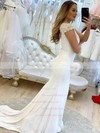 Stretch Crepe Trumpet/Mermaid V-neck Sweep Train Appliques Lace Wedding Dresses #DOB00023781