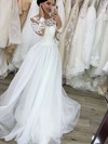 Tulle Princess Scoop Neck Sweep Train Appliques Lace Wedding Dresses #DOB00023782