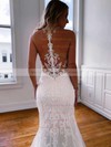 Tulle Trumpet/Mermaid V-neck Sweep Train Appliques Lace Wedding Dresses #DOB00023789