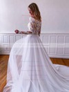 Tulle A-line Off-the-shoulder Sweep Train Appliques Lace Wedding Dresses #DOB00023790