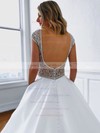Satin A-line V-neck Court Train Beading Wedding Dresses #DOB00023794