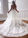 Tulle A-line V-neck Court Train Beading Wedding Dresses #DOB00023796