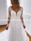 Tulle A-line V-neck Court Train Beading Wedding Dresses #DOB00023802