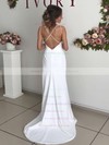 Silk-like Satin Sheath/Column V-neck Sweep Train Split Front Wedding Dresses #DOB00023807
