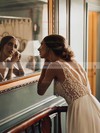Tulle A-line V-neck Sweep Train Pearl Detailing Wedding Dresses #DOB00023811