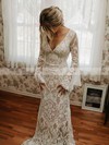 Lace Sheath/Column V-neck Sweep Train Wedding Dresses #DOB00023820