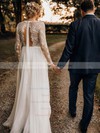 Lace Chiffon A-line Scoop Neck Sweep Train Wedding Dresses #DOB00023831