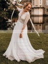 Lace Chiffon A-line Scoop Neck Sweep Train Wedding Dresses #DOB00023831