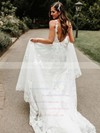 Tulle A-line V-neck Court Train Appliques Lace Wedding Dresses #DOB00023833