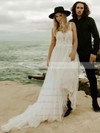 Tulle A-line Sweetheart Court Train Appliques Lace Wedding Dresses #DOB00023835