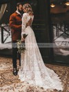 Lace A-line V-neck Sweep Train Sashes / Ribbons Wedding Dresses #DOB00023838