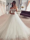 Tulle Ball Gown Off-the-shoulder Court Train Appliques Lace Wedding Dresses #DOB00023840