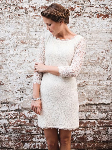 Lace Sheath/Column Scalloped Neck Knee-length Wedding Dresses #DOB00023843