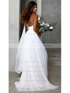 Tulle A-line Halter Sweep Train Ruffles Wedding Dresses #DOB00023847