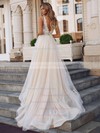 Tulle A-line V-neck Court Train Appliques Lace Wedding Dresses #DOB00023850
