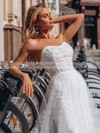 Tulle A-line Off-the-shoulder Sweep Train Beading Wedding Dresses #DOB00023852