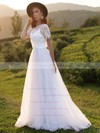 Tulle A-line Scoop Neck Sweep Train Lace Wedding Dresses #DOB00023855