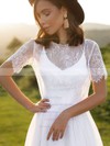 Tulle A-line Scoop Neck Sweep Train Lace Wedding Dresses #DOB00023855