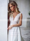 Satin A-line V-neck Sweep Train Appliques Lace Wedding Dresses #DOB00023856