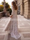 Lace A-line Scoop Neck Sweep Train Wedding Dresses #DOB00023858