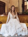 Tulle Ball Gown V-neck Sweep Train Appliques Lace Wedding Dresses #DOB00023859