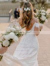 Lace A-line V-neck Sweep Train Wedding Dresses #DOB00023861