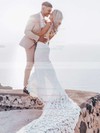 Lace Trumpet/Mermaid V-neck Court Train Split Front Wedding Dresses #DOB00023862